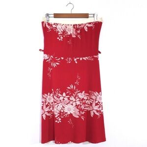 B TRU Red Vintage Floral Print Strapless Dress L